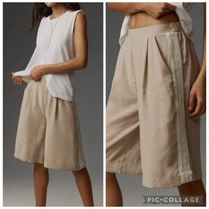 NWT new medium Anthropologie Lace Side-Stripe Shorts Bermuda’s long light tan